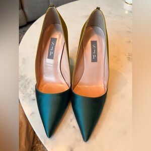 Sarah Jessica Parker (SJP) turquoise/yellow satin heels - size 35